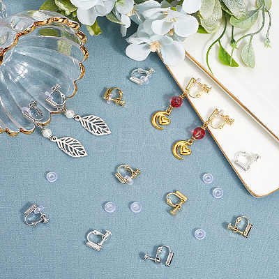 16Pcs 4 Styles Rack Plating Brass Clip-on Earring Converters Findings KK-BBC0019-59-1