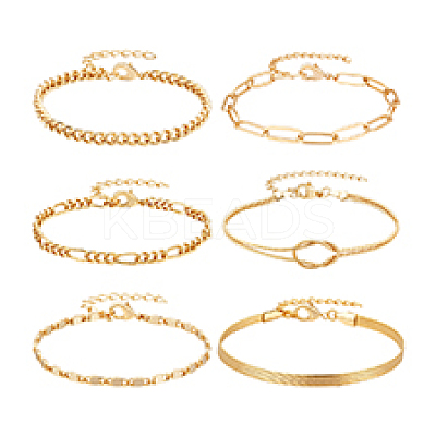 6Pcs 6 Styles Brass Chain Bracelets for Women BJEW-PH0004-50-1