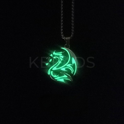 Alloy Resin Luminous Dragon Pendant 201 Stainless Steel Box Chain Necklaces FS-WG868F4-01-1