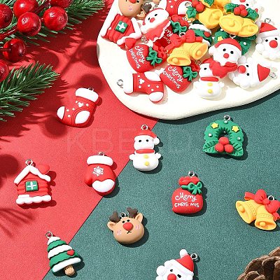 48Pcs 12 Styles Christmas Theme Opaque Resin Pendants RESI-FS0001-73-1