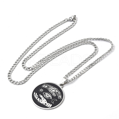 201 Stainless Steel Black Enamel Yin-Yang Star Moon Pendant Necklaces NJEW-H065-32P-1