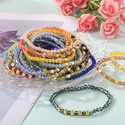 30Pcs 30 Colors Faceted Round Glass Beaded Stretch Bracelet Sets for Women Girl BJEW-SW001602-1