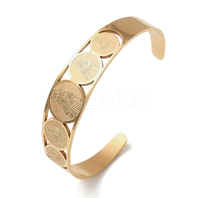 Religion 201 Stainless Steel Cuff Bangles for Women BJEW-F507-02G-1