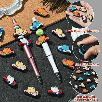 20Pcs 4 Colors Cowboy Hat Food Grade Eco-Friendly Silicone Focal Beads SIL-CJ0002-10-1