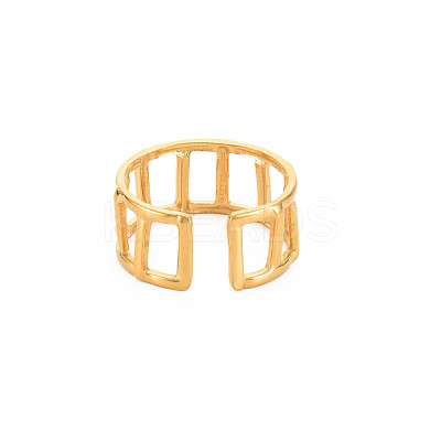 Ion Plating(IP) 304 Stainless Steel Rectangle Hollow Open Cuff Ring for Women RJEW-S405-161G-1