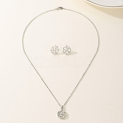 Elegant Vintage Brass Cubic Zirconia Round Stud Earrings & Necklaces Set for Women IF2292-1