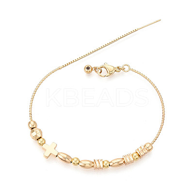 Adjustable Brass Beaded Slider Bracelets for Women BJEW-T022-18G-1