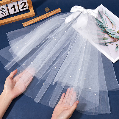 Bowknot Polyester Long Mesh Tulle Bridal Veils OHAR-WH20005-06-1
