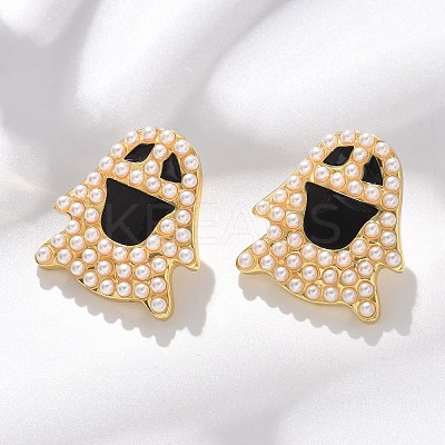 Brass ABS Imitation Pearl Stud Earrings EJEW-B132-02G-1