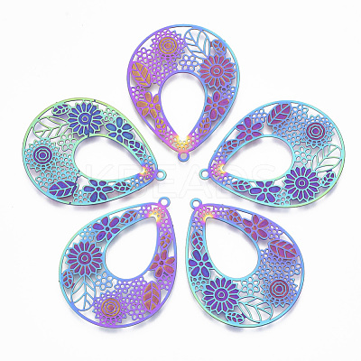 Ion Plating(IP) 304 Stainless Steel Filigree Pendants STAS-T057-15-1