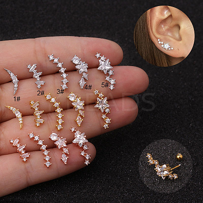 316L Surgical Stainless Steel Clear Cubic Zirconia Cartilage Earrings WG462E6-10-1