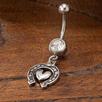 Cowboy Theme 304 Stainless Steel Pave Synthetic Turquoise Curved Barbell Dangle Belly Rings FS-WGEFD82-02-1