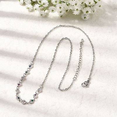 Brass Micro Pave Cubic Zirconia Heart Pendant Necklaces NJEW-B157-13P-1