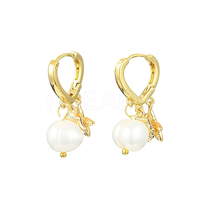 Starfish & Shell & Natural Pearl Drop Huggie Hoop Earrings EJEW-SZ0001-61-1