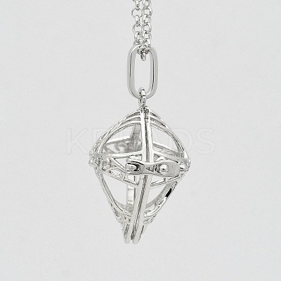 Rhombus Brass Cage Pendants KK-D414-13-NR-1