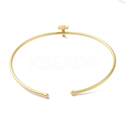 Rack Plating Brass Micro Pave Clear Cubic Zirconia Letter Open Cuff Bangles BJEW-A018-01G-T-1