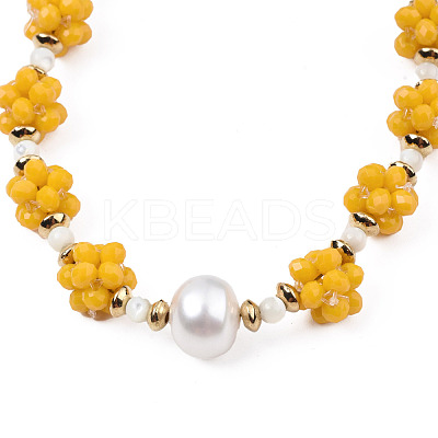 Natural Pearl & Glass Braided Slider Bracelet BJEW-N018-01D-1