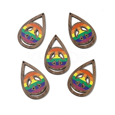 Rainbow/Pride Flag Theme Single Face Printed Aspen Wood Big Pendants WOOD-G014-02E-1
