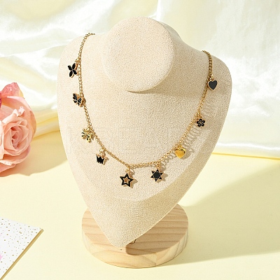 Star Heart Flower 304 Stainless Steel Cable Chain Necklaces NJEW-FS00009-1