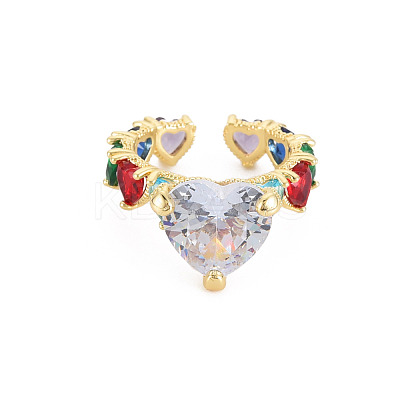 Cubic Zirconia Heart Wrap Open Cuff Ring RJEW-S049-005G-1