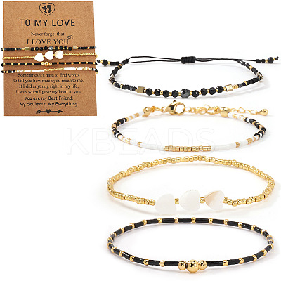4Pcs 4 Styles Glass Seed Bead Stretch Bracelet Set FG0392-2-1