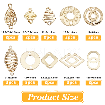20Pcs 10 Style Eco-Friendly Brass Connector Charms KK-AR0002-40-1