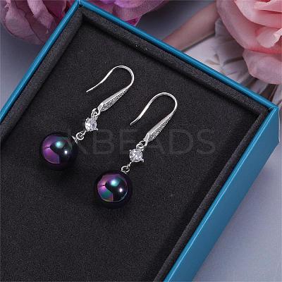 Pearl Earrings with Cubic Zirconia White Freshwater Shell Pearl Dangle Hook Earrings Stud Round Ball Drop Hoop Earrings Brass Jewelry Gift for Women JE1097C-1
