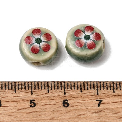 Flat Round Handmade Floral Porcelain Beads PR-CBA03B0-02D-1