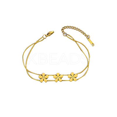 Flower Stainless Steel Crystal Rhinestone Lariat Necklaces & Stud Earrings & Bracelets Sets for Women FS-WG939A0-01-1