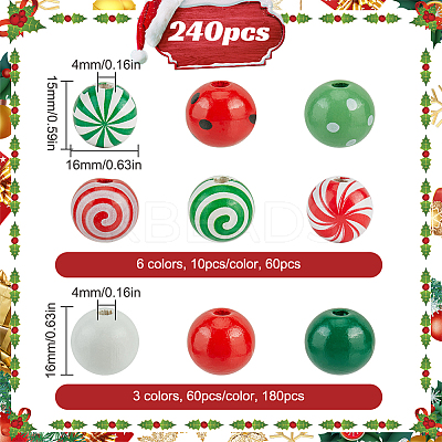 9 Styles Painted Natural Wood European Beads WOOD-SP0001-14-1