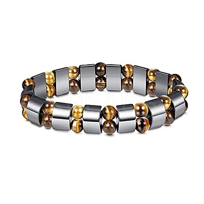 8mm Round Naturla Tiger Eye & Half Round Synthetic Non-magnetic Hematite Beaded Stretch Bracelets for Women Men UP4024-1-1