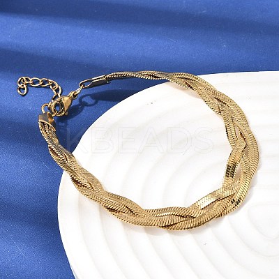 304 Stainless Steel Interlocking Herringbone Chain Bracelet for Women BJEW-K240-08C-G-1