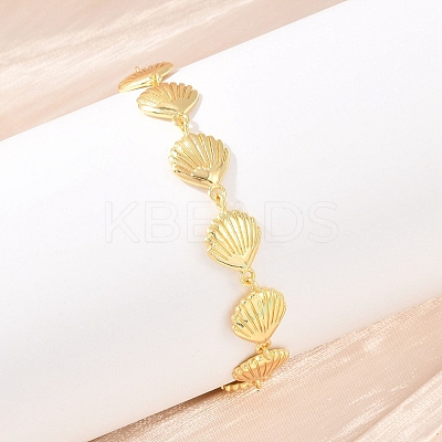 Shell Shape Brass Link Chain Bracelets for Women BJEW-K248-07C-G-1