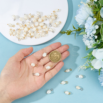 52Pcs 2 Colors Grade B Natural Cultured Freshwater Pearl Rice Charms PEAR-ME0001-04-1