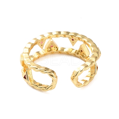 Rack Plating Brass Micro Pave Cubic Zirconia Open Cuff Rings for Women RJEW-U026-05G-01-1
