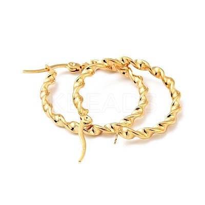 PVD Vacuum Plating 201 Stainless Steel Twist Rope Hoop Earrings with 304 Stainless Steel Pins for Women EJEW-D279-02G-02-1
