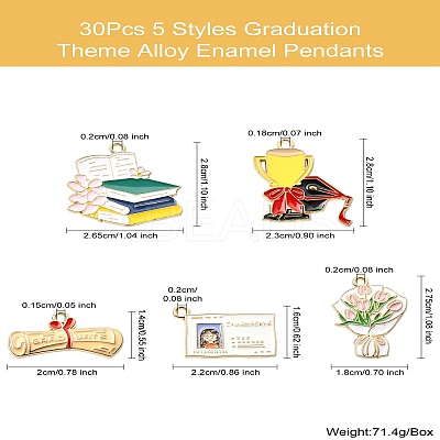 30Pcs 5 Styles Graduation Theme Alloy Enamel Pendants FIND-CJ0002-50-1