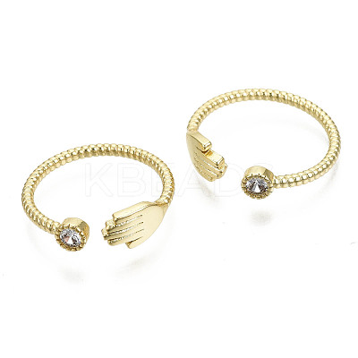 Brass Micro Pave Clear Cubic Zirconia Cuff Rings RJEW-S044-132-NF-1
