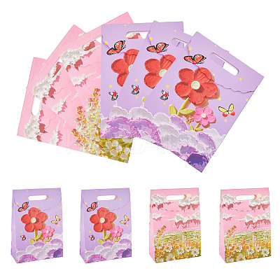 6Pcs 2 Styles Flower Printed Rectangle Paper Gift Bags with Hole Handles ABAG-TA0001-54-1