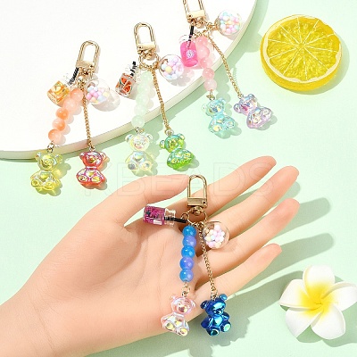Bear Resin & Glass Pendant Decoration HJEW-YW00063-01-1