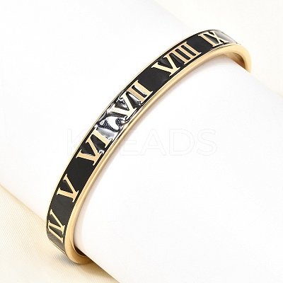 304 Stainless Steel Black Enamel Roman Numerals Open Cuff Bangles for Women SA-CBAC920-14G-1