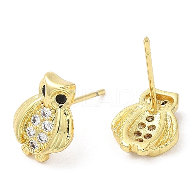Rack Plating Brass Owl Stud Earrings with Cubic Zirconia EJEW-D061-11G-1
