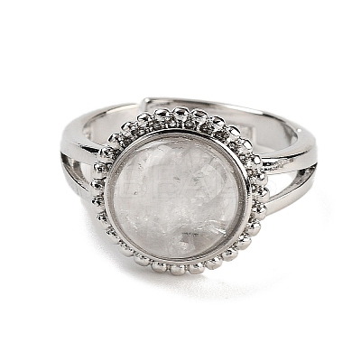 Natural Quartz Crystal Round Adjustable Rings RJEW-K271-02P-03-1