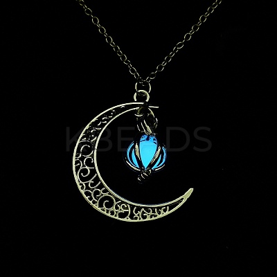 Luminous Alloy Locket Pendant Necklaces NJEW-F284-05B-1