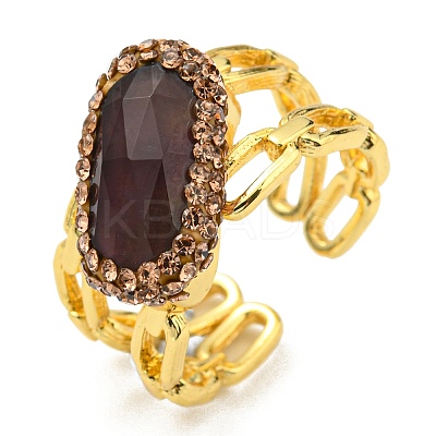 Natural Amethyst Oval Open Cuff Ring with Rhinestone RJEW-D005-11G-1