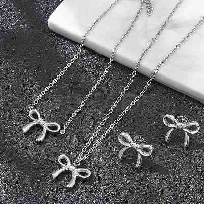 Bowknot 304 Stainless Steel 
Stud Earrings & Necklaces & Bracelets Sets SJEW-Q001-02P-1