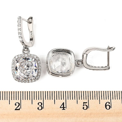 925 Sterling Silver Micro Pave Cubic Zirconia Dangle Hoop Earrings EJEW-F371-01A-01-1