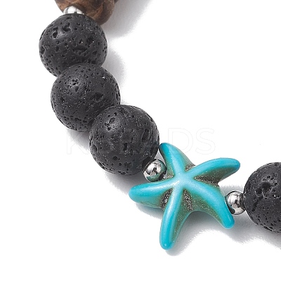 2Pcs Dyed Synthetic Turquoise & Natural & Lava Rock & Coconut & Sea Shell Beads Stretch Bracelets for Women BJEW-JB13198-1