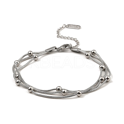 Non-Tarnish 304 Stainless Steel Satellite Chains Triple Layer Multi-strand Bracelet for Women LS-BJEW-M040-01P-1