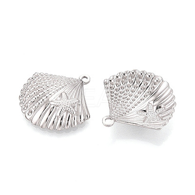 304 Stainless Steel Shell Shape with Starfish Pendants STAS-T069-45P-1